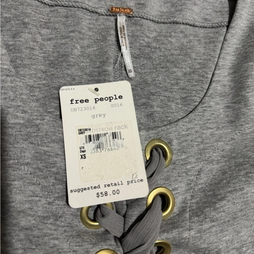 Free People Light Gray Lace-Up Long Sleeve Top